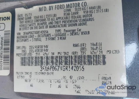 2016 Ford Fusion S from USA, damaged, VIN 3FA6P0G7XGR142056